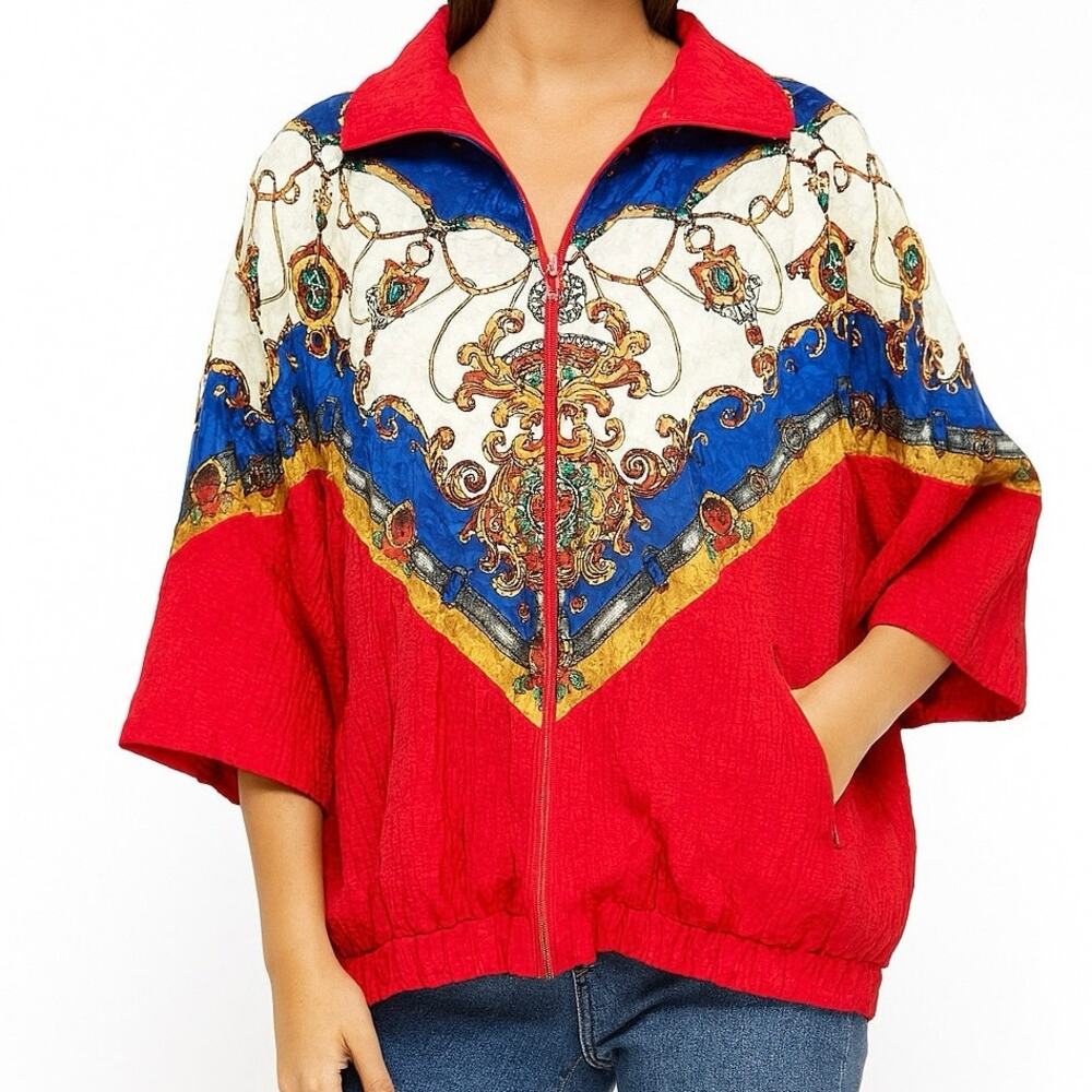 Vintage 1980s After All Nylon Print Short Sleeve Jacket Windbreaker M